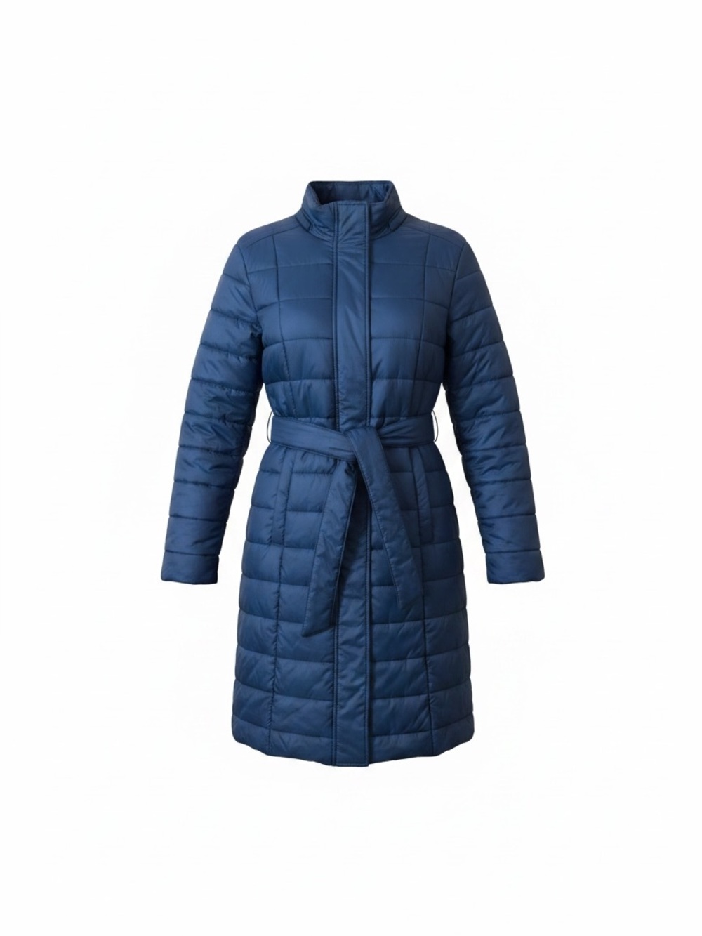 Blue Quilted Belted Coat Plus Size